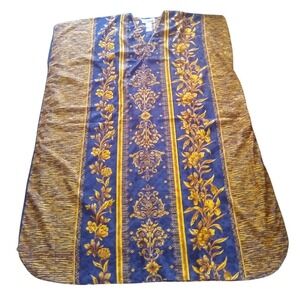 Patricia Leigh Royal Blue Gold Floral Caftan Lounger One Size Fits‎ Most
